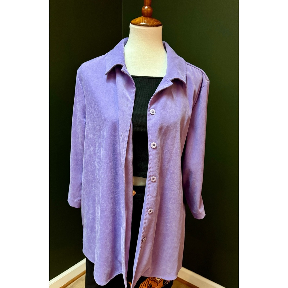 Susan Graver Style Lavender Button Down 3/4 Sleeve Lightweight Jacket‎ Size L